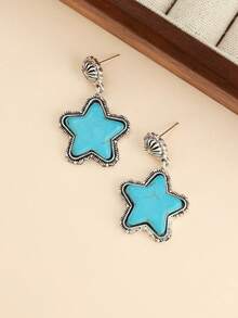 1 Pair Retro Cowgirl Style Turquoise Star Pendant Earrings For Women - Multicolor - View 3