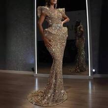 Autumn And Winter Women's Sexy Sequin Tassel Tail Party Dress Bodycon Dress - 金色 - 查看 2