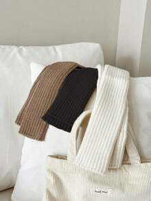 1 双纯色休闲涤纶针织过膝保暖腿套，时尚博主风格，适合秋冬季