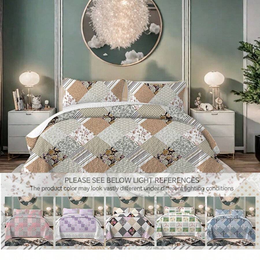 3 Pieces Full/Queen/King Size Aesthetic Quilt Set, Machine Washable Cozy Bedding Coverlet, Brushed Microfiber Quilt Cover, Cozy Quilted Blanket Bedding Sets With Pillow Shams, Embroidery Thin Comforter, 2 Pieces Twin Quilt Set - Màu nâu Mocha - Xem 1