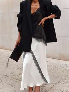 Gonna elegante da donna in pizzo e patchwork, adatta per appuntamenti, compleanni e feste - Bianco - Visualizzare 5