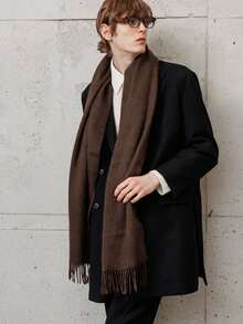 1pc Classic Herringbone Pattern Fringed Solid Color Cashmere Scarf, Unisex Fashion Casual Windproof Warm Shawl, Comfortable Blanket Scarf, Suitable For Daily Wear, Autumn/Winter - Chocolate Brown - View 3