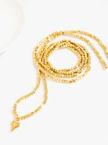 1pc Design Sense Crushed Stone Shimmering Collarbone Chain, Niche Heart-Shaped Pendant, Long Beaded Necklace Accessory - Necklace - View 8