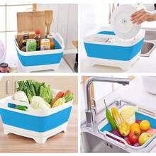 TYUI 9L 2.4Gallon Dish Basin Collapsible With Drain Plug Carry Handles Space Saveing Kitchen Storage Tray Dish Wash Basin Portable Dish Tub For Camping RV Blue - 藍色 - 查看 6