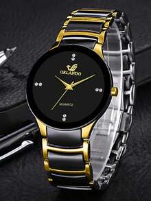 两件套经典黑白情侣石英表套装，包含一男款和一女款配饰组合，男士款为方形日历腕表，女士款为简约水钻腕表。 - 銀色 - 查看 4