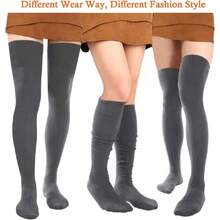 Women Thigh High Socks Extra Long Cotton Knit Warm Thick Tall Long Boot Stockings Leg Warmers,28126060 - 灰色 - 查看 2