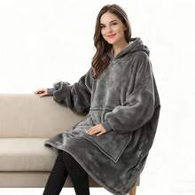 Thick Flannel Hooded TV Blanket With Sleeves,Ultra-Soft Sherpa Double-Sided Wearable Slouchy Blanket, Oversized Long Sleeve Fleece Blanket Jumpsuit,Flannel Pajamas, Tv Blanket, Cover Blanket, Tv Blanket, Outdoor Cold-Proof Hooded Home Clothes BlanketFor Couples/Home Wear,Warm Couple Winter Nap Blanket With Pockets