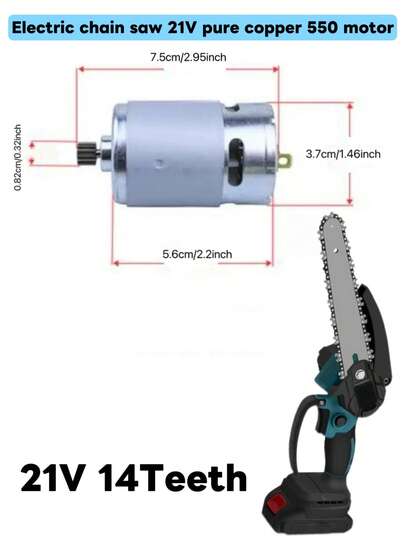 Motor Borstad motor 21V RS550 motor Borstad motor 14 tänder Lämplig för 4/6 tums sladdlös skogssåg Motorsågstillbehör, 21V 14-tänders motor 550 motor Litiumdriven enhandssågmotor Elektrisk kedjesåg Motorsåg Minisågmotor, Bärbar såg, Kompakt design, Högpresterande motor, Hobbyister Friluftsarbetare