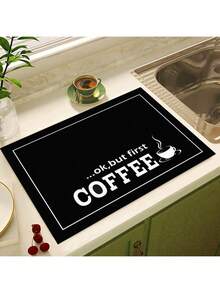 1pc Black Coffee Print Draining Mat, New Absorbent Kitchen Countertop Drying Pad, Soft Silicone Non-Slip Quick Drying Pad For Kitchen Counter, Coffee Maker, Etc. - Black - View 11