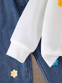 幼儿花卉刺绣圆领运动衫和牛仔裤 - 藍色 - 查看 4