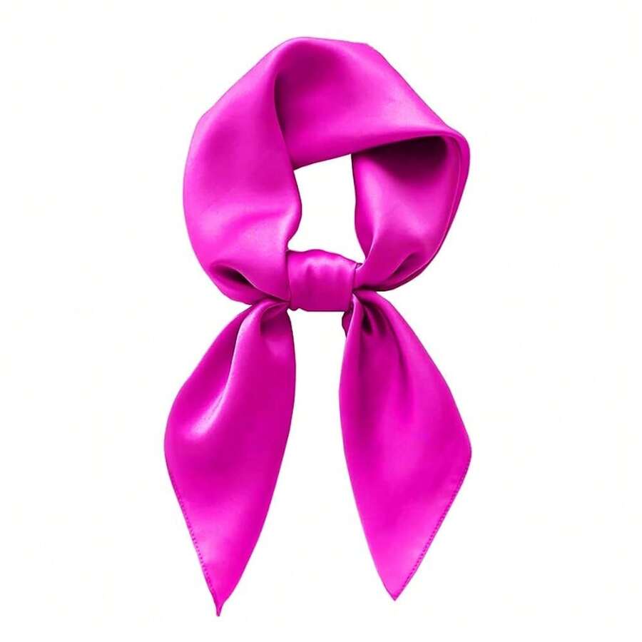 Lastclream Chiffon Square Neck Scarves For Women Handkerchief Retro Satin Ribbon Scarf For Hair Wrapping 23.6inch 26inch,23.6inchRibbon-HotPink - 23.6吋絲帶-亮粉色 - 查看 1