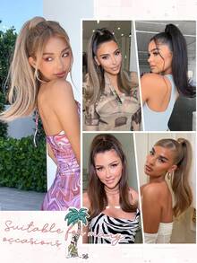 18英寸爪夹式马尾辫，合成波浪直发马尾辫接发，夹式马尾辫假发，蓬松日常马尾辫，女士适用 - 彩色 - 查看 8