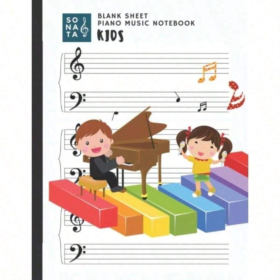 Blank Sheet Piano Music Notebook : Wide Staff Music Notebook for with 100 Pages of Blank Wide Staff Music Manuscript Paper Music Staff... Piano Music Lover Classic White Cover Large - como en la foto - Ver 1