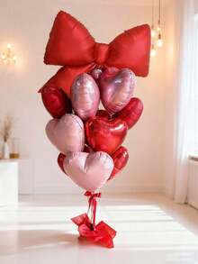 11pcs Large Red Bow Balloons, 18" Red & Pink Heart Foil Balloon Set, Suitable For Wedding, Engagement, Anniversary, Birthday Party, Romantic Valentine's Day Decoration