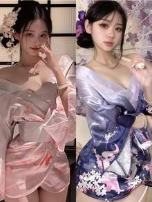 1pc Japanese Style Sakura Maid Sexy Innocent Kimono Dress Costume Set, Suitable For Festivals, Parties, Performances, Photoshoots, Includes Dress Only