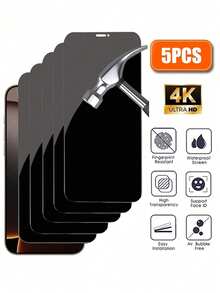 5 piezas Protector de pantalla de vidrio templado con privacidad, compatible con iPhone 17/15/16/14/11/12/13 Pro Max, vidrio templado anti-espionaje, también se ajusta a XS Max/XR/X/15/7/8 Plus/SE/16e, regalo de cumpleaños, accesorios para teléfono - Negro - Ver 38
