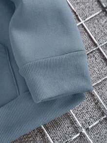 男士休闲时尚街头连帽衫，字母印花，袋鼠口袋，抽绳设计，秋冬款 - 淺藍色 - 查看 3