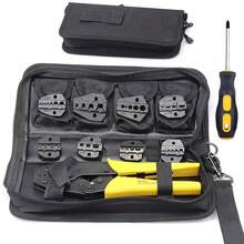 Ratchet Wire Crimping Set/ 8 Interchangeable Jaws Insulated And Non-Insulated Terminals , Wire Stripper Include,Exposed/Tubular/Coaxial Cable/Cap-Shaped/Insulated Terminal Connector Electrical Clip - màu đen - Xem 2