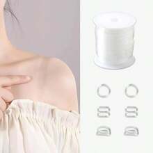Wzttdm 109 Yards Clear Bra Straps, Transparent Elastic Band For Sewing, 180 Pcs 6 Styles Bra Strap Clips, Adjustment Bra Strap Hooks For DIY Shoulder Bra Strapless Dress Sewing Project - trắng - Xem 3