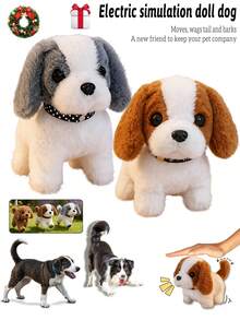 Battery Operated Interactive Pet Doll, Plush Cartoon Dog Doll, Electric Powered Soft Puppy Doll, Realistic Simulation Model, Petting Gift, Barking, Walking, Wagging Tail, Christmas & Halloween Gift, Pet Companion - Multicolor - View 2