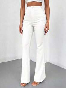 Women's Solid Color Casual Elegant High Waist Straight Leg Pants, Suitable For Daily Wear, Office Commute, Home, Dates, Small Parties, Light Social Occasions, Autumn - 白色 - 查看 7