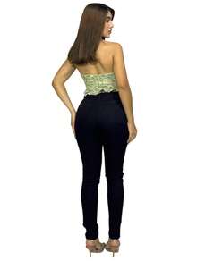 Calça jeans branca feminina skinny lisa Cintura alta - Preto - Visão 5