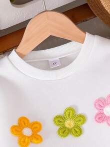 幼儿花卉刺绣圆领运动衫和牛仔裤 - 藍色 - 查看 3