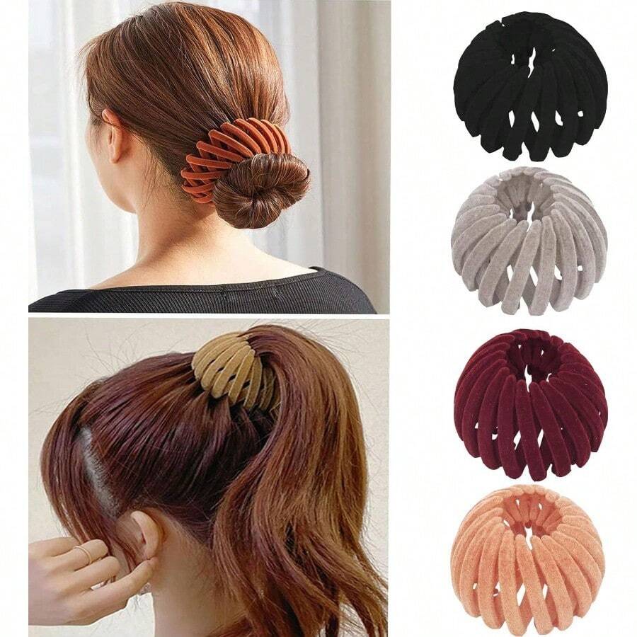 WADY Pinzas para El Pelo Con Forma de Nido de Pájaro Clip Mágico Extensible para Moño y Coleta de Caballo Pinzas para El Pelo de Terciopelo Con Diseño de Nido Pájaros Perezosos Horquillas A-4 - A4 - Ver 1