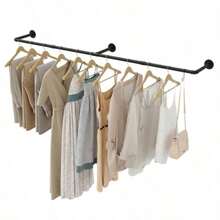 Barra para Colgar Ropa 184 cm - Montada en Pared, con 4 Ganchos para Hogar y Tienda - Unitalla - Ver 1