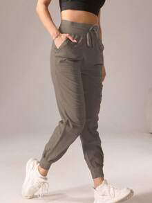 Women Light Soft Sports Long Pants For Running Fitness Casual Hiking Outdoors - Khaki - View 2