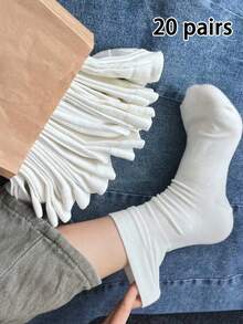 5/10/20 Pairs Women's Solid White Soft Comfortable Mid-Calf Socks, Suitable For Daily, Outdoor, Casual, Sports Matching With Loafers, Sneakers, All Seasons - White - View 12
