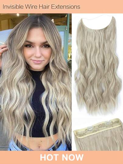 Invisible Wire Hair Extensions Ash Blonde Hair Extension Natural Wavy Hair Pieces for Women Synthetic Hair Extensions Clip in Hairpiece