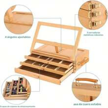 Wooden 3-Drawer Storage Box Easel Portable Artist Desktop Box for Drawing Sketching - Camel - Ver 5