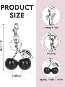1pc Cherry Keychain Bag Charm - Car Cherry Decor Keychain, Gift For Women On Christmas, Valentine's Day (Size: 4.3 Inch/10.92 Cm X 2.6 Inch/6.6 Cm, Cherry Size: 1.18 Inch/3 Cm). Bag Charm, Car Decor, Gift Idea For Teachers, Friends, Sisters. - 銀紅色櫻桃絨球 - 查看 8