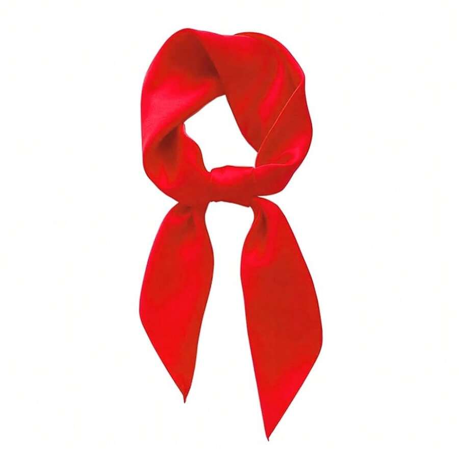 Lastclream Chiffon Square Neck Scarves For Women Handkerchief Retro Satin Ribbon Scarf For Hair Wrapping 23.6inch 26inch,23.6inchRibbon-Red - 23.6吋絲帶-紅色 - 查看 1
