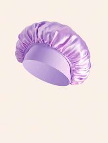 1顶女士缎面宽条纹弹力宽檐睡眠帽，适合头发较少或较短的人士