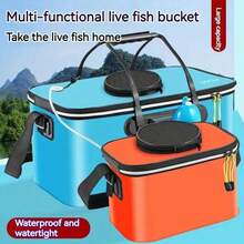 1pc Compact EVA Fishing Gear Bag - Foldable Live Fish Bucket & Tackle Storage With Zipper Closure, Suitable For Outdoor Camping Fishing - Black - View 3