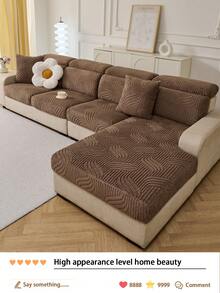 1pc Thick Warm Jacquard Soft Velvet Anti-Slip Sofa Seat Cushion Cover, Style Soft & Skin-Friendly Pet-Proof Elastic Sofa Slipcover, Autumn/Winter Anti-Scratch Sofa Skirt Fit For L-Shaped Combination Sofa And 1/2/3/4 Seat Sofa (Sold Individually) - Coffee Brown - View 5