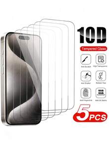 5 pezzi Pellicola protettiva in vetro temperato per iPhone 17/16e/15/14/13/12/11 Pro Max/X/XS/XR/Mini/7/8/14 Plus, adatto anche per 14/15 Pro Max