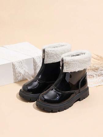 New Korean Style Winter Thermal Lined Boots, Fashion Children Boots, Winter New Style Fashionable Boys Boots, Solid Color Mid-Small Kids Boots