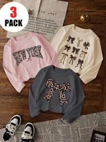 1 件女童休闲印花圆领长袖 T 恤，秋季学生年轻服装上衣 - 这款引人注目的 T 恤一定会让孩子们露出笑容 - 深灰色 - 查看 5