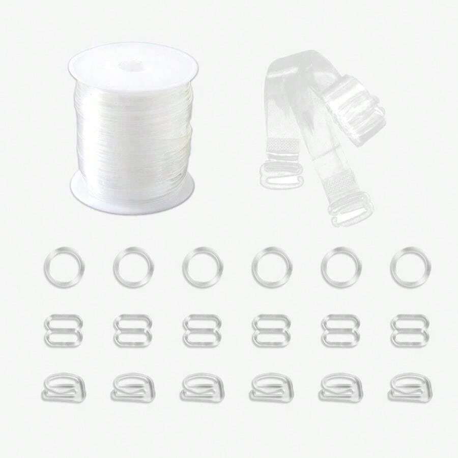 Wzttdm 109 Yards Clear Bra Straps, Transparent Elastic Band For Sewing, 180 Pcs 6 Styles Bra Strap Clips, Adjustment Bra Strap Hooks For DIY Shoulder Bra Strapless Dress Sewing Project - trắng - Xem 1