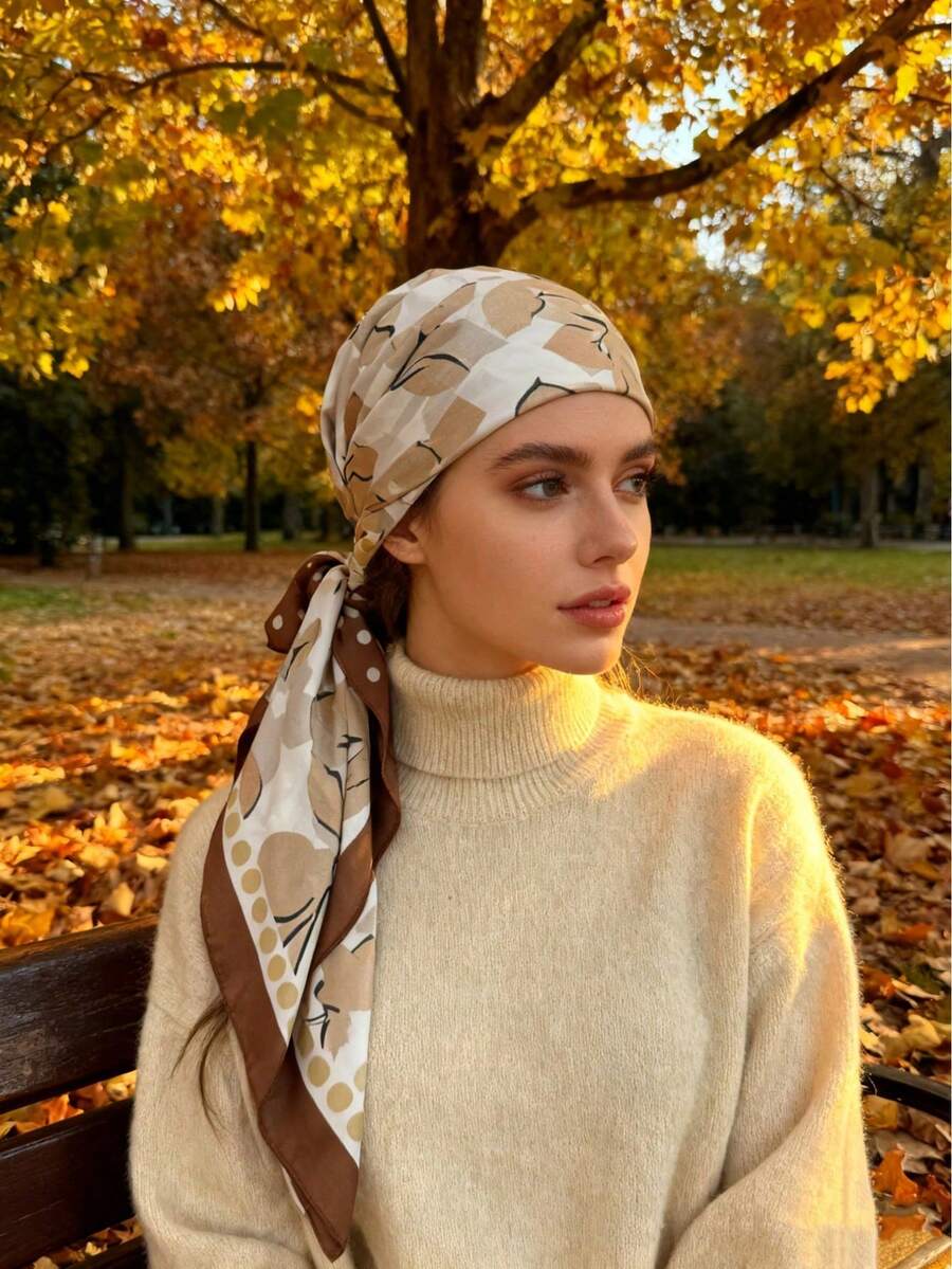 1 buc Eșarfă Retro cu Flori și Buline, Eșarfă La Modă pentru Cap, Accesoriu de Păr, Îmbunătățitor Versatil pentru O Ținută Călduroasă de Zi cu Zi - Multicolor - Vizualizare 1