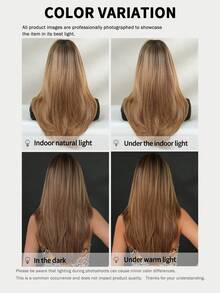 7JHH WIGS 优雅的24英寸沙棕色渐变假发，女士款 - 时尚简约的长款层次假发，带刘海，深色发根，耐热全机织合成纤维假发，适合日常佩戴、派对、情人节礼物，假发配件 - 漸層棕色 - 查看 8