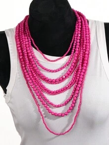 1pc Vintage Oversized Waterfall Brown Acrylic Handmade Beaded Necklace, Casual Layering Necklace For Women