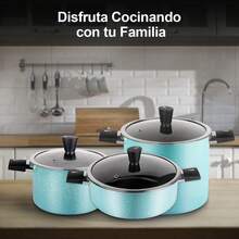 SSGP Sartén De Cerámica Antiadherente, Olla Sopa Con Tapa 24cm - Azul menta - Ver 9