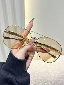 1 Stück Damen Metall Pilotenrahmen getönte Linse, lässiger Retro-Stil, klassisch ästhetisch, Büro, Autofahren, Alltag, Outdoor, Lässig-Aktivitäten, Golf, Modezubehör