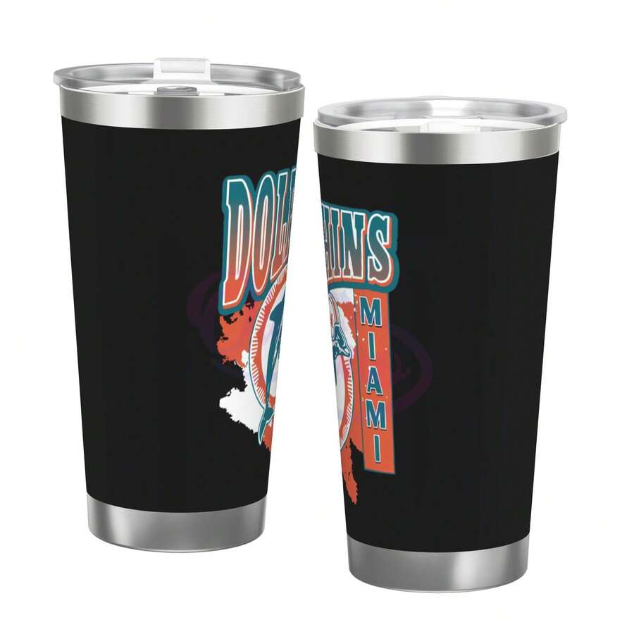 Dolphins Football Team Gift For Men Dad Grandpa Husband Funny 20Oz Stainless Steel Tumbler Cup Man, Car Lovers Travel With Christmas Gifts Made In USA   Sports Coffee Mug,Stainless Steel,Insulated,Classic Collection Fans - 白色 - 查看 1