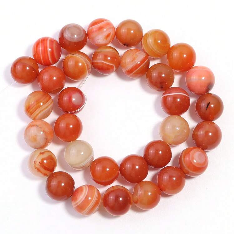 1串橙色条纹玛瑙珠，用于珠宝制作 - 圆形，尺寸多样，4毫米-12毫米 - 橘色 - 查看 11
