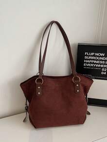 Voici un simple sac cabas uni, doté de deux anses. Ce sac bandoulière à la mode pour femme est idéal pour le shopping, les sorties, les voyages et diverses occasions. Il peut également être offert en cadeau à vos proches. - Marron - Voir 8